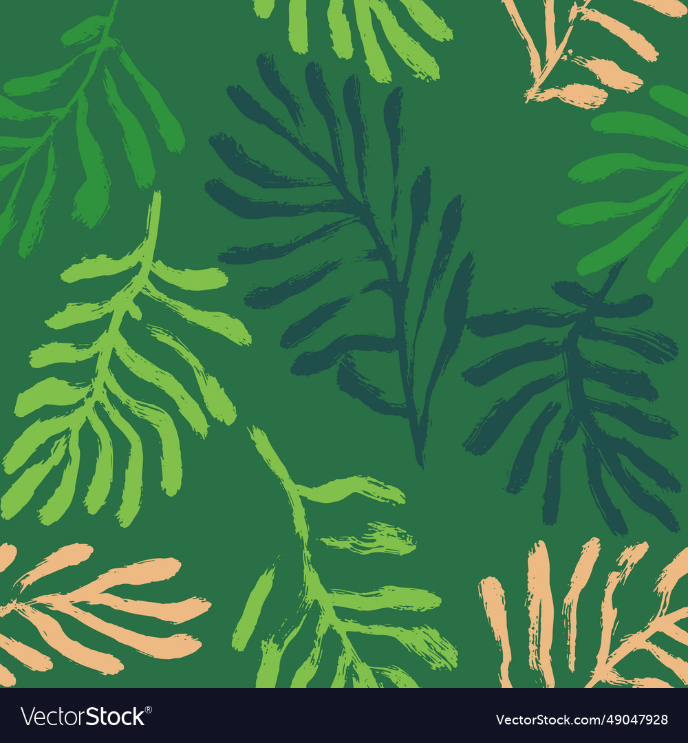 Green tropic leaves and branches seamless pattern