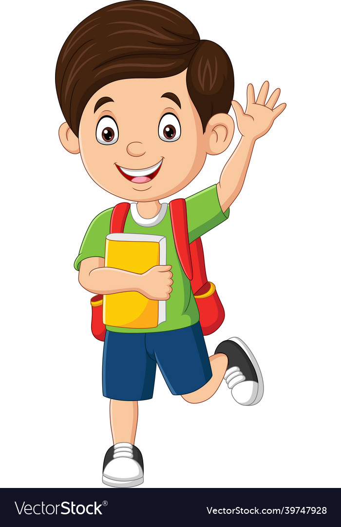 Happy school boy waving hand Royalty Free Vector Image