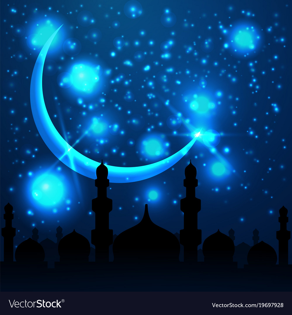 Ramadan kareem greeting with mosque on night