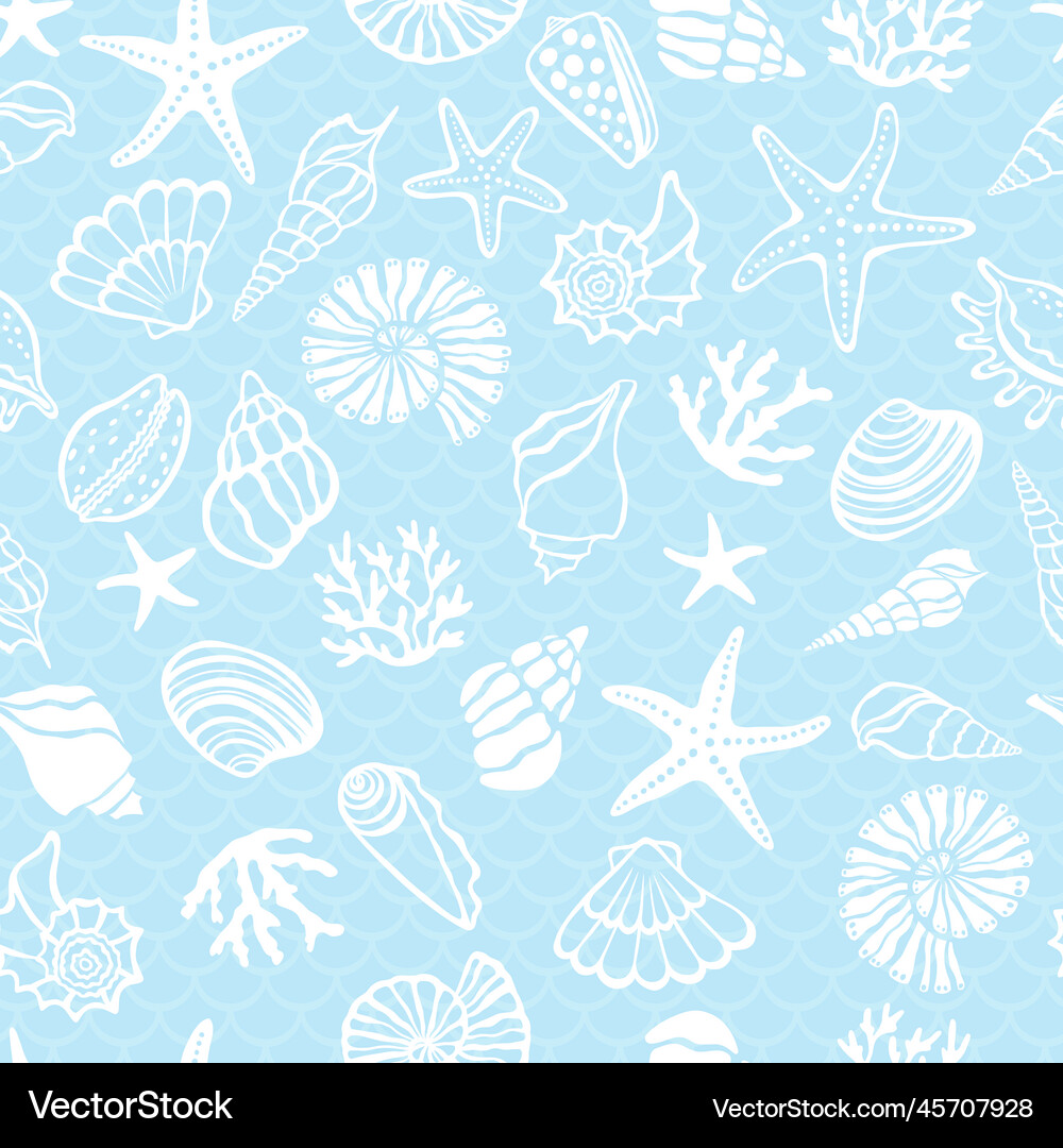 Seashells corals and starfish seamless pattern Vector Image