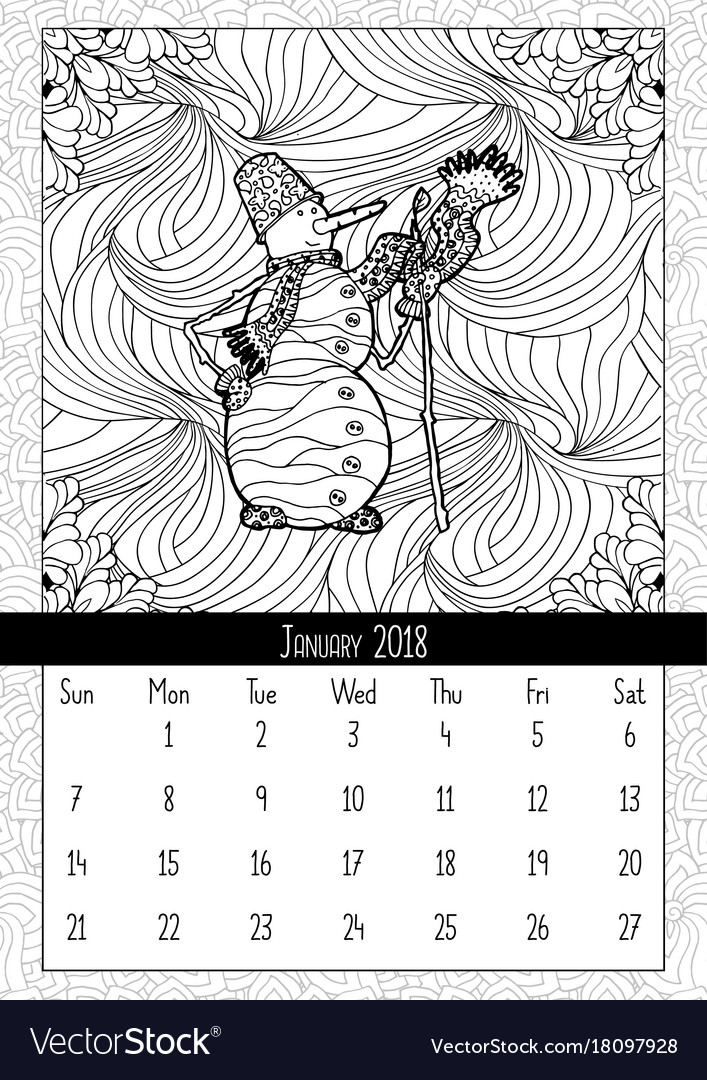 Schneemann im doodle-Stil Kalender Januar 2018