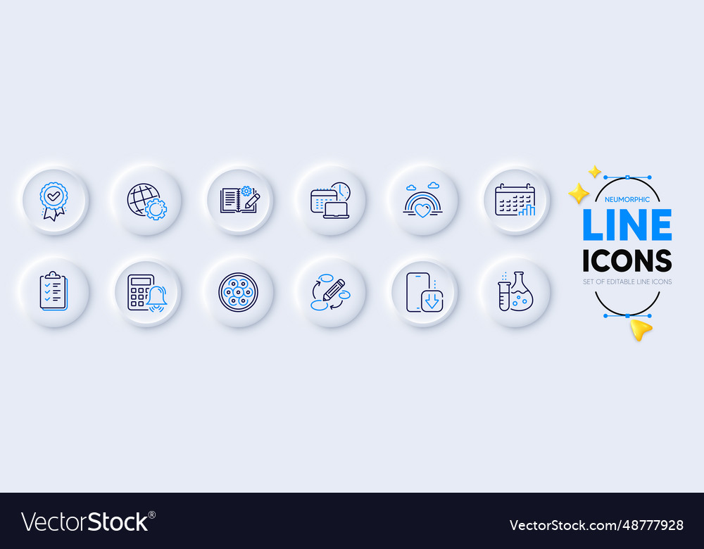 Work time approved award and checklist line icons