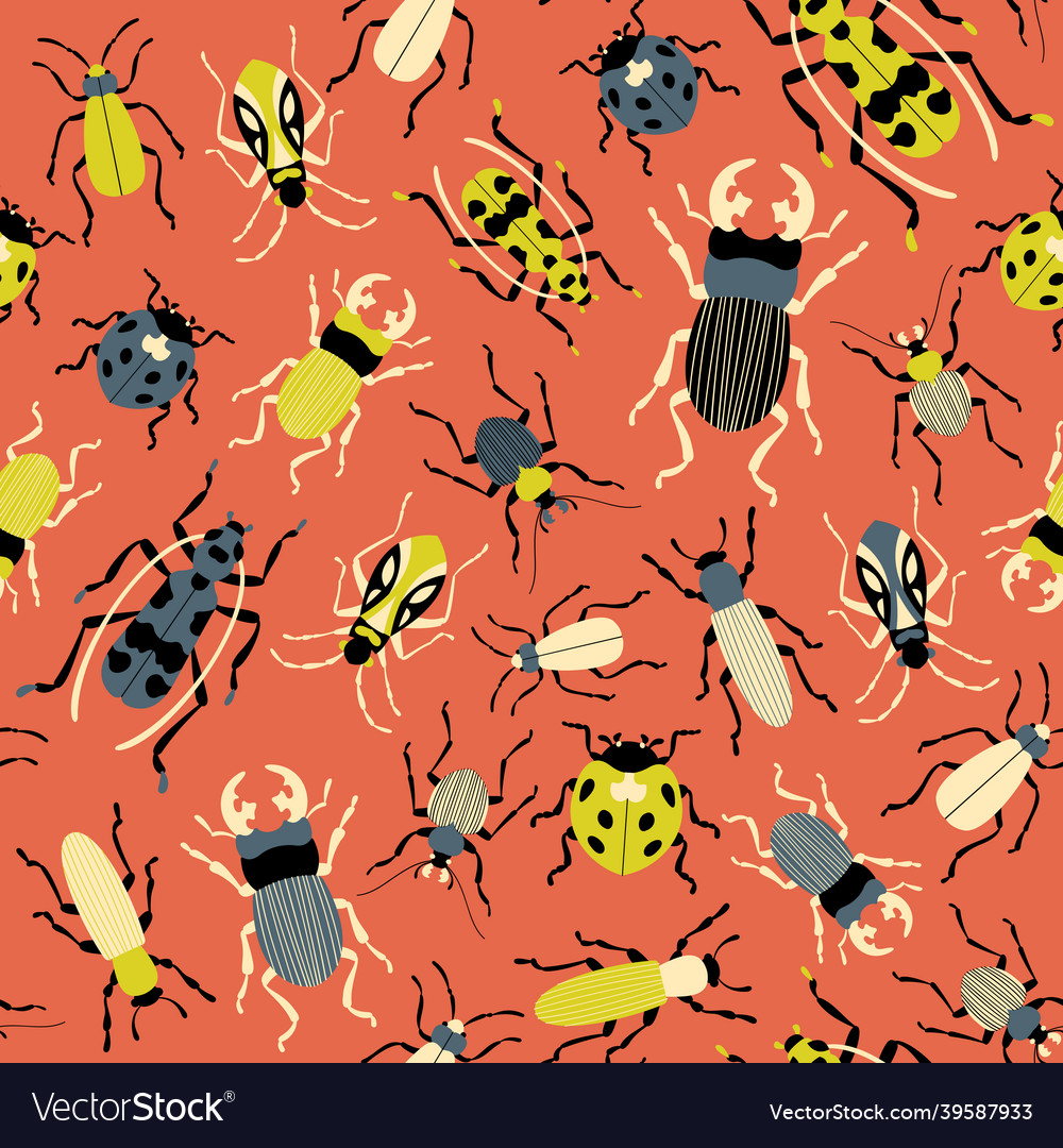 Beetles seamless pattern retro style bugs vector image Beetles seamless pattern retro style bugs