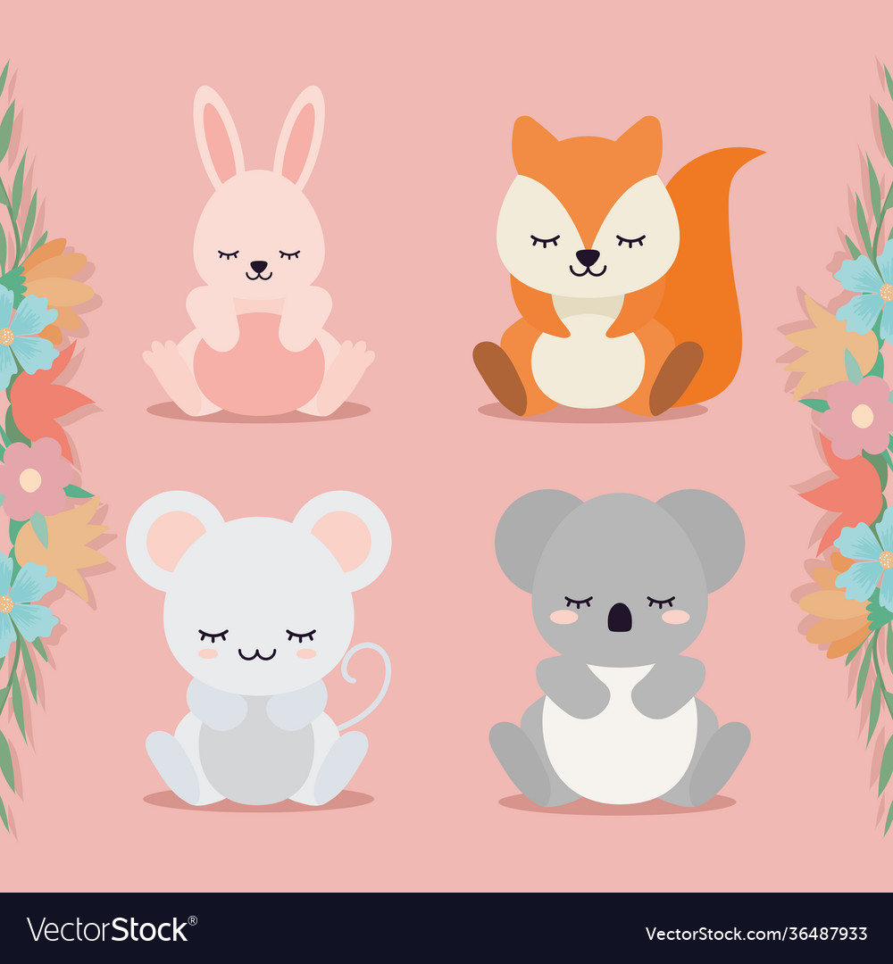 Gruppe Kinder Tier neben Blumen