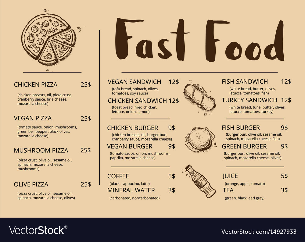 Hand drawn restaurant menu design