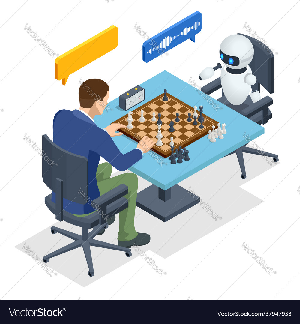 Robot play chess icon isometric vector. Online game 15114573