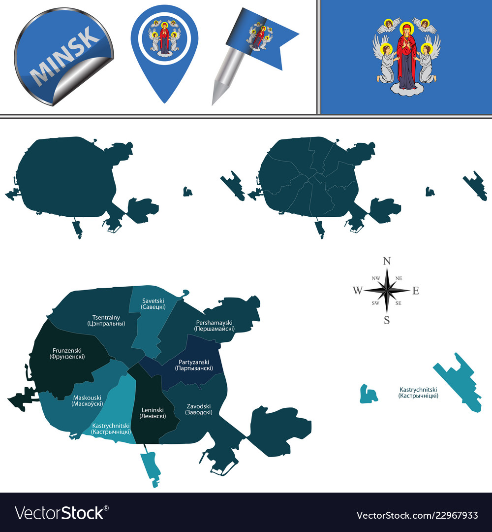 Map of minsk belarus with districts Royalty Free Vector