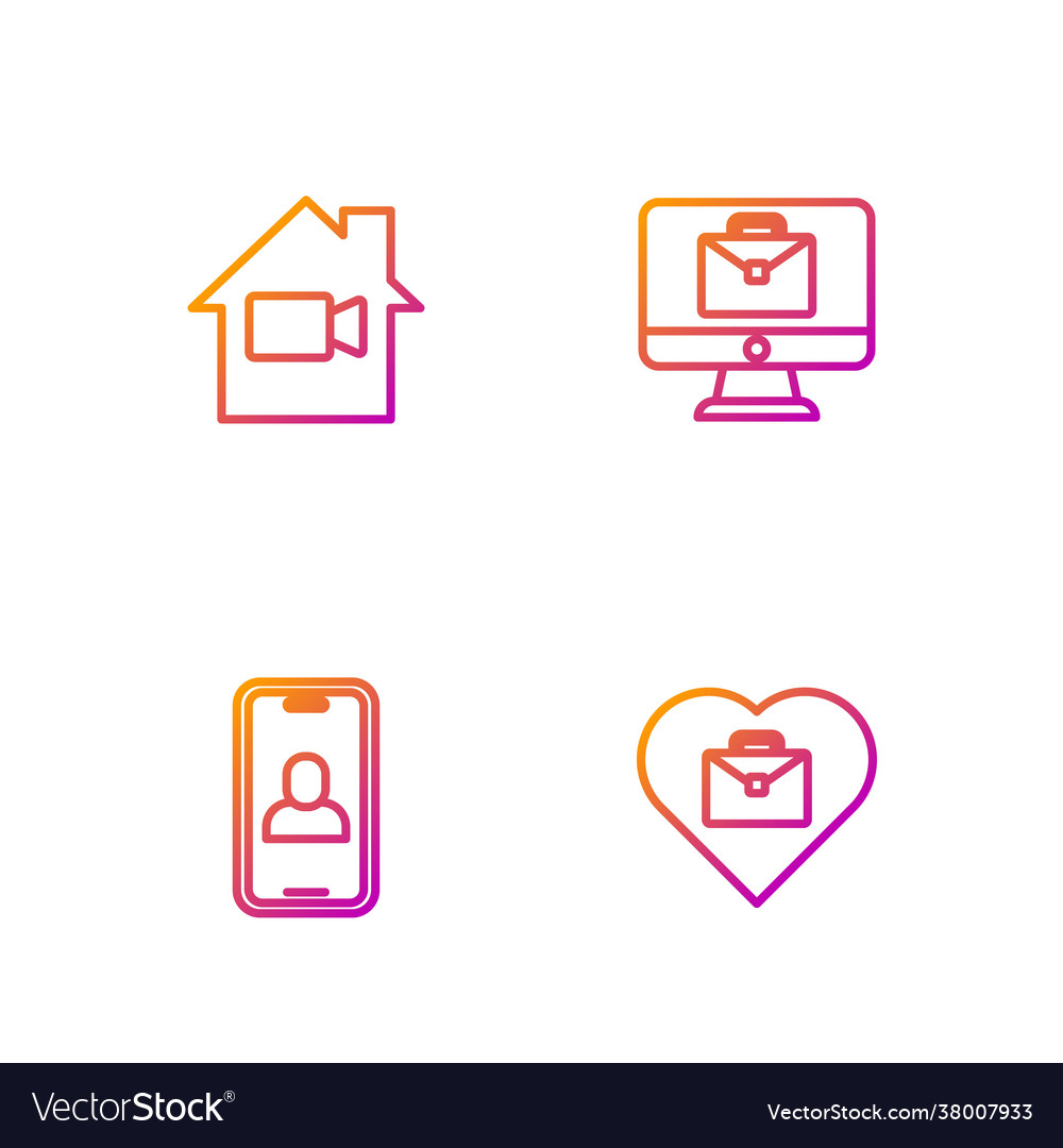 Set line heart with text work video chat vector image Set line heart with text work video chat