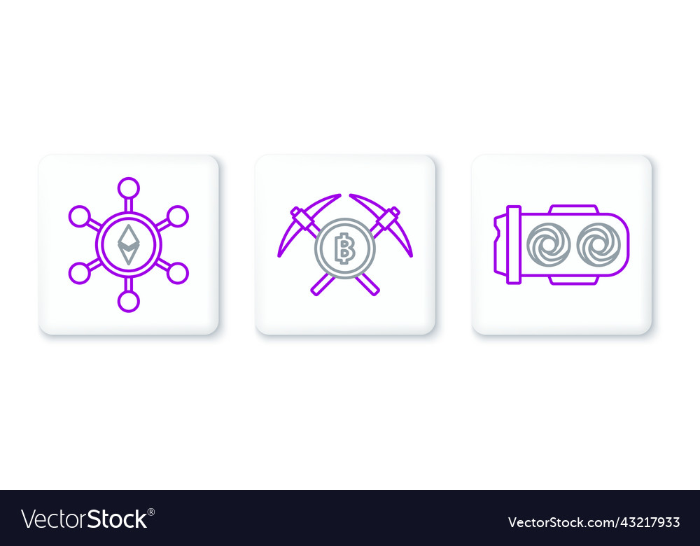 Set line mining farm blockchain technology vector image Set line mining farm blockchain technology