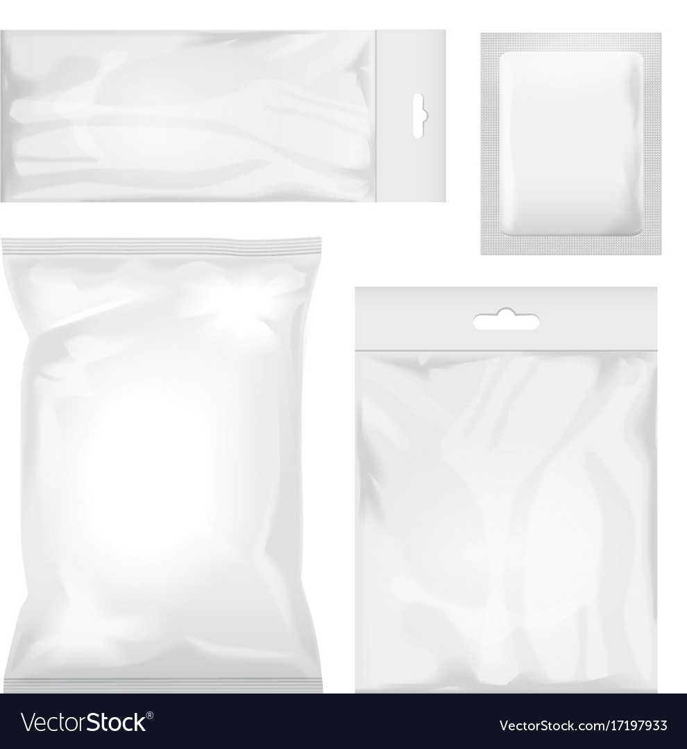 Set Of Blank White And Transpa Foil Bag Vector Image