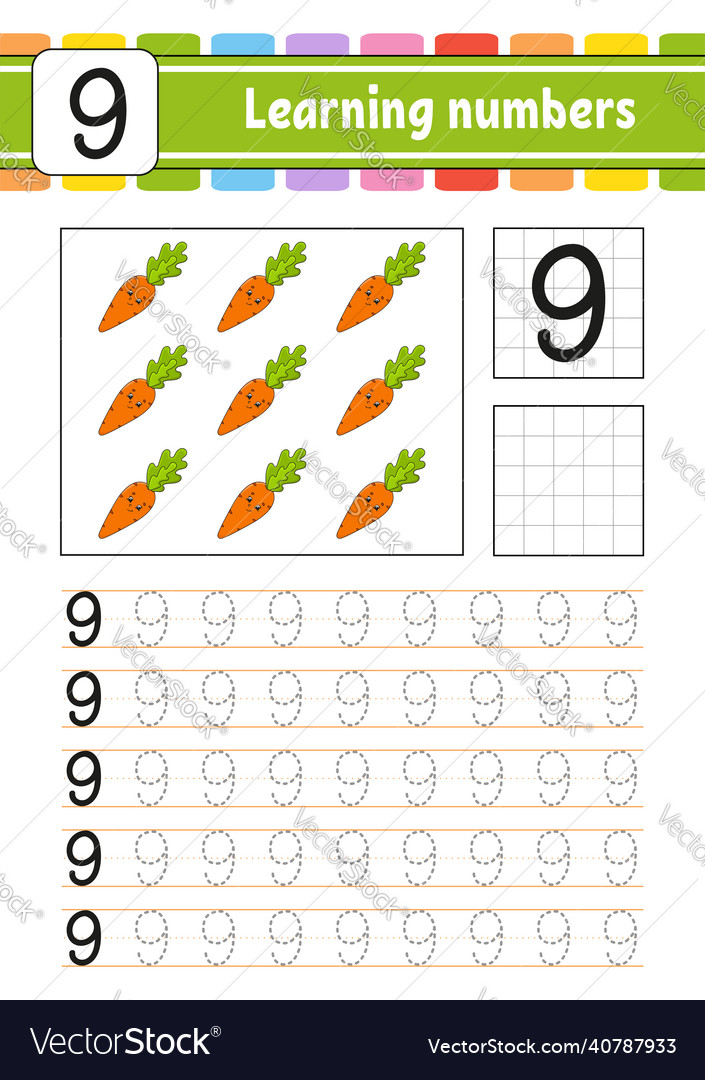 Trace and write numbers handwriting practice vector image Trace and write numbers handwriting practice