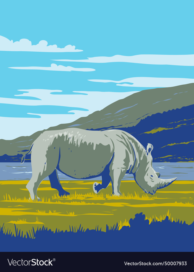 White rhinoceros in lake nakuru national park Vector Image