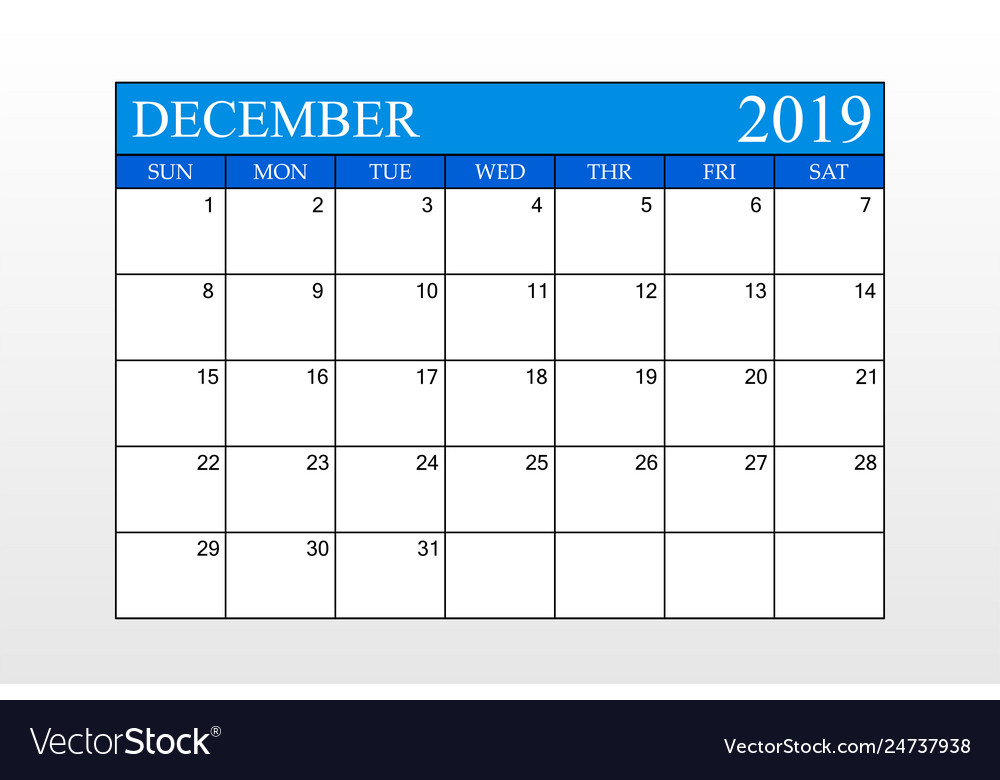 2019 calendar december blue theme schedule