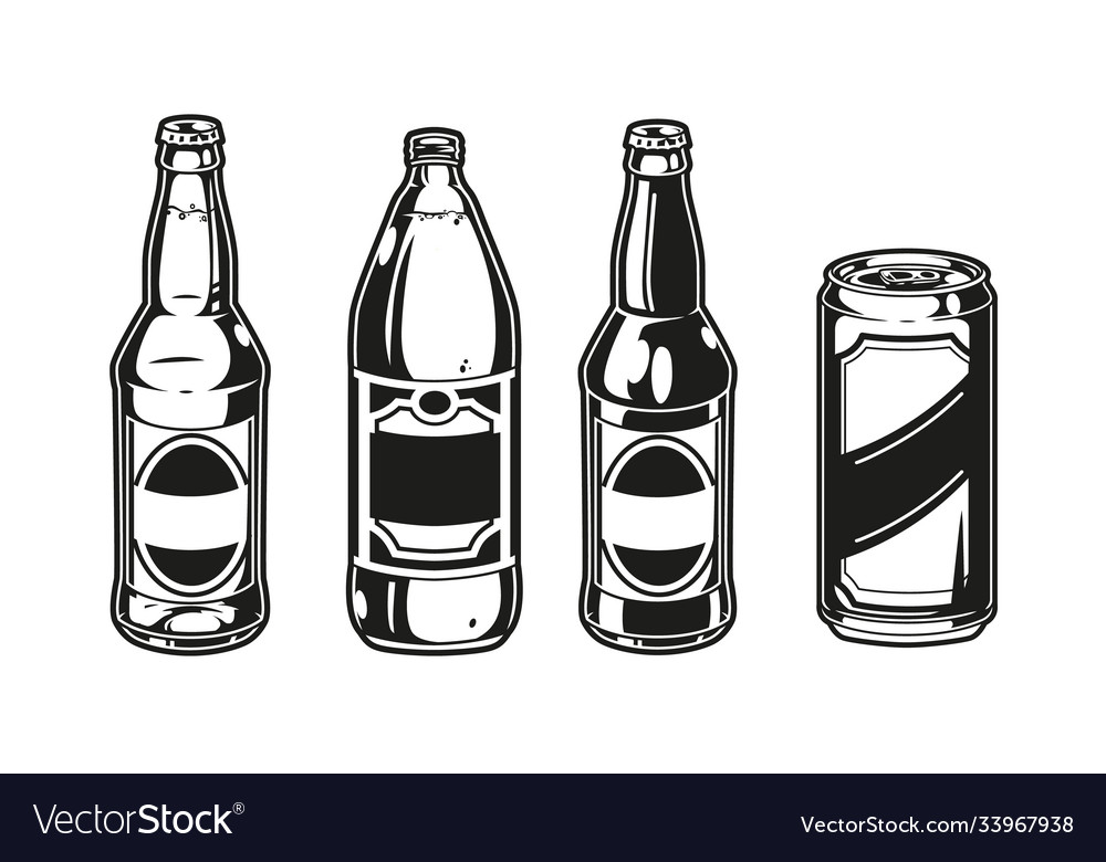 Beer bottles and aluminum can set Royalty Free Vector Image