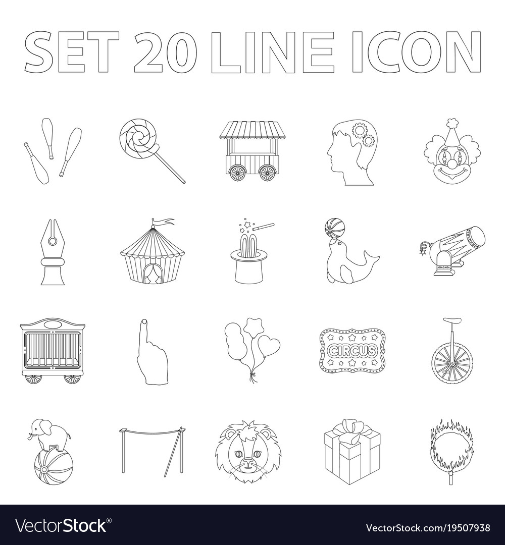 Circus and attributes outline icons in set