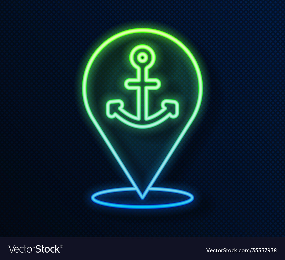 Glowing neon line map pointer with anchor icon vector image Glowing neon line map pointer with anchor icon