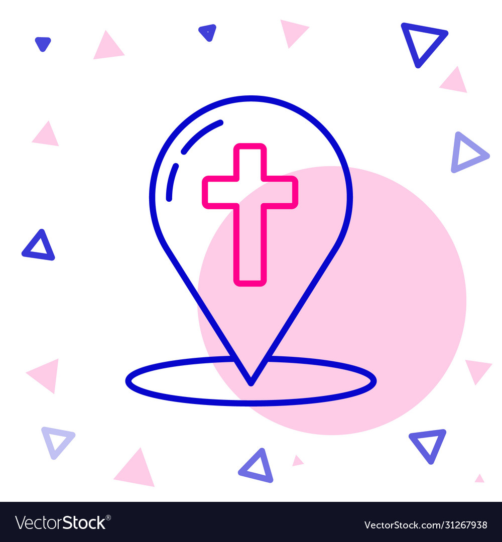 Line map pointer with christian cross icon vector image Line map pointer with christian cross icon