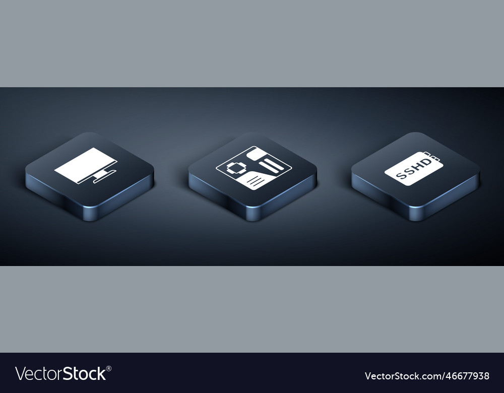Set isometric computer monitor screen sshd card vector image Set isometric computer monitor screen sshd card