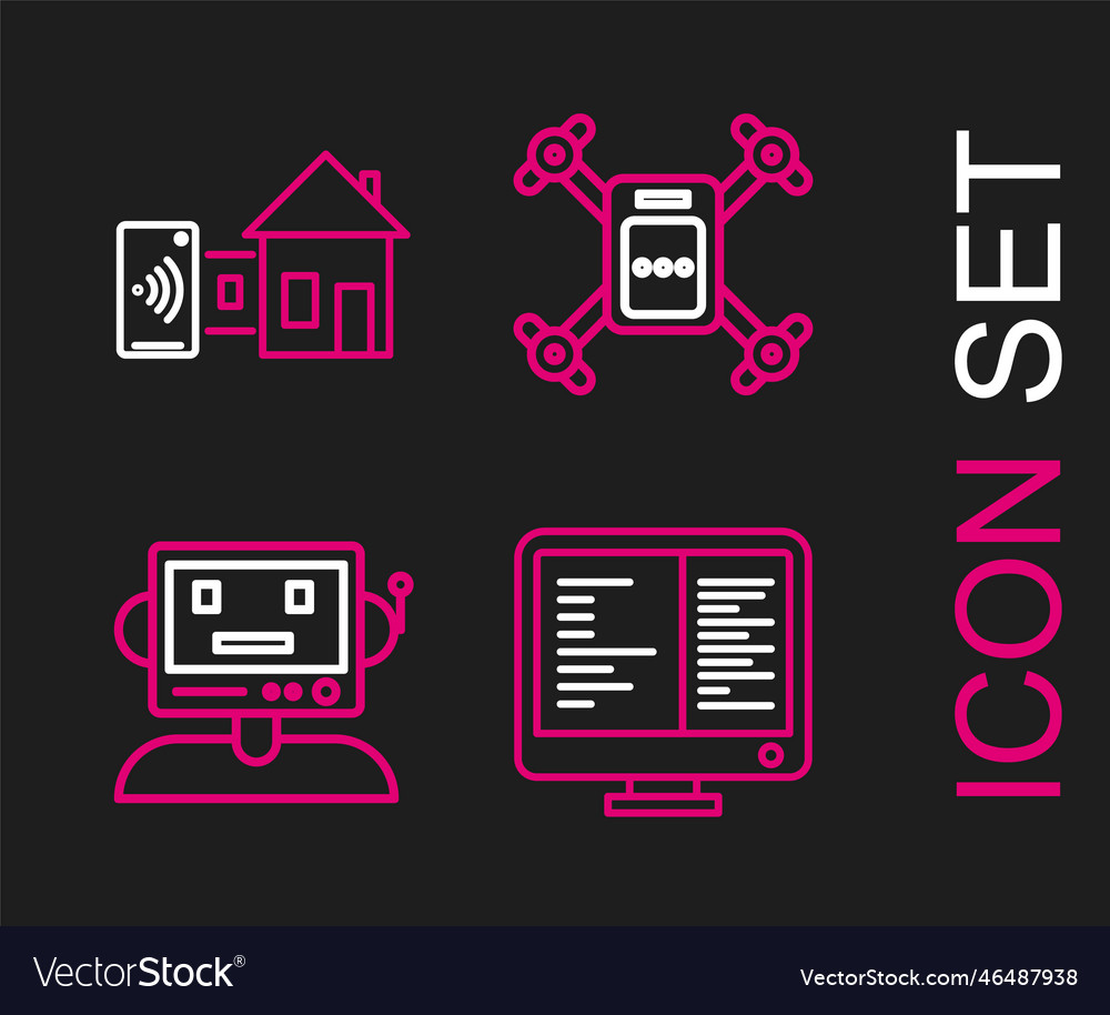 Set line computer monitor screen robot drone vector image Set line computer monitor screen robot drone