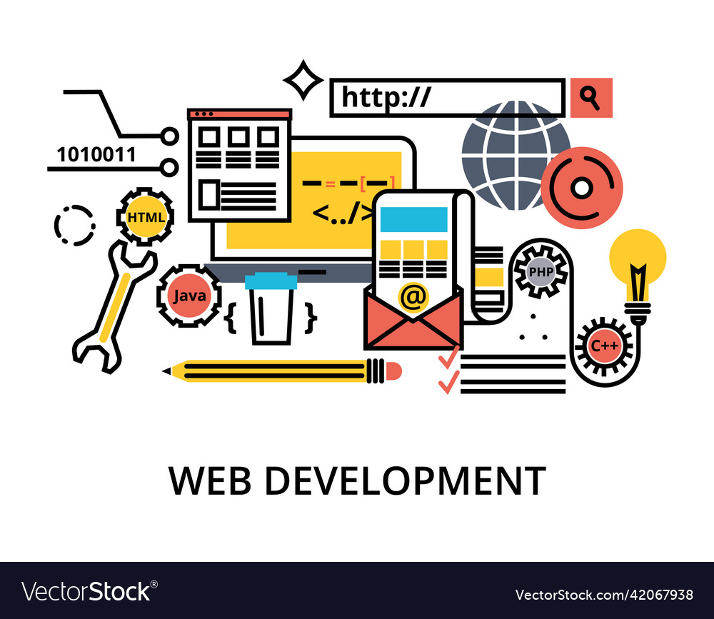 Set of abstract web development process vector image Set of abstract web development process