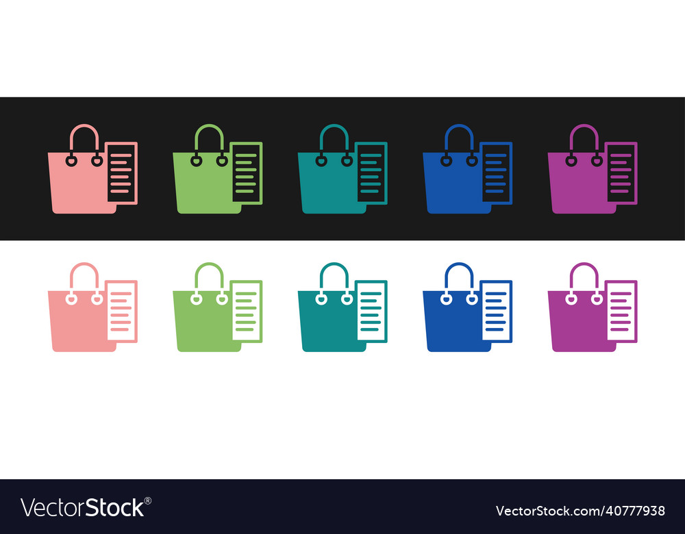 Set shopping list icon isolated on black and white