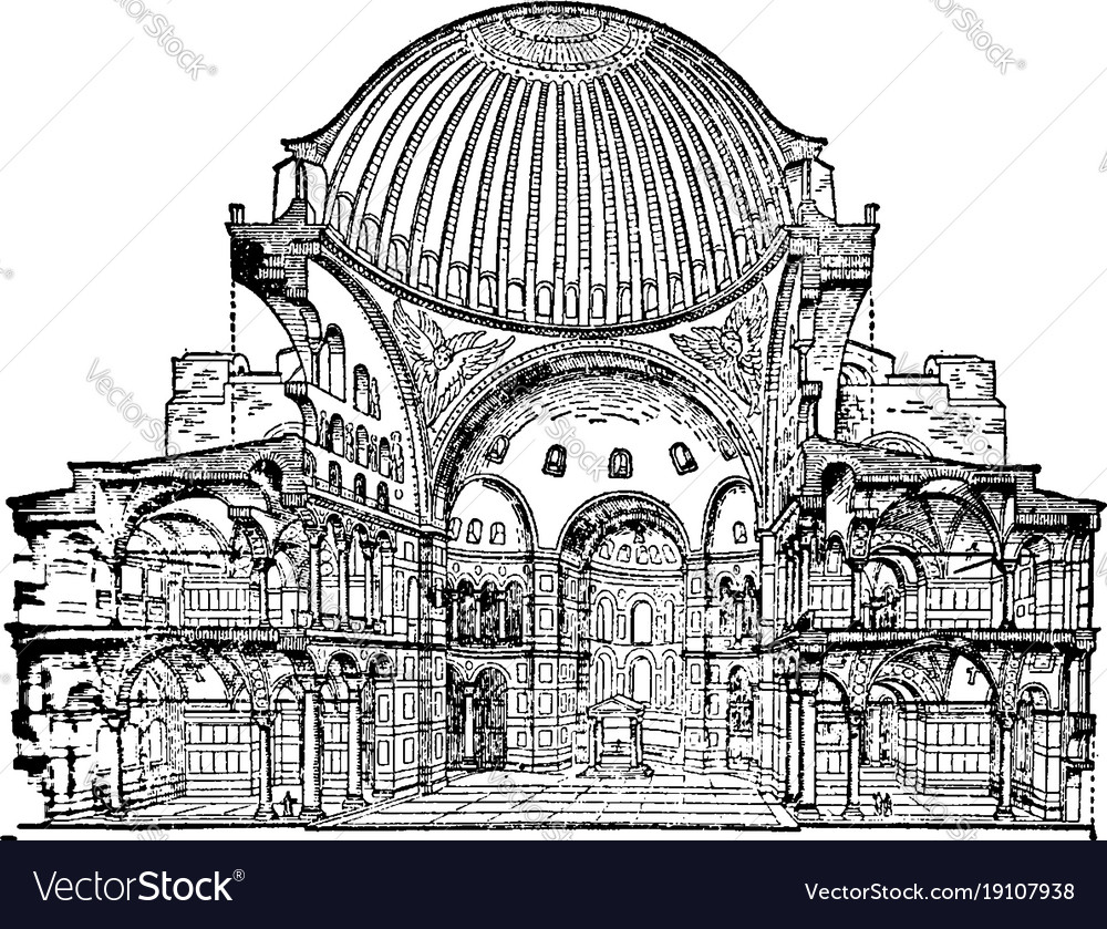 St sophia cross section vintage engraving