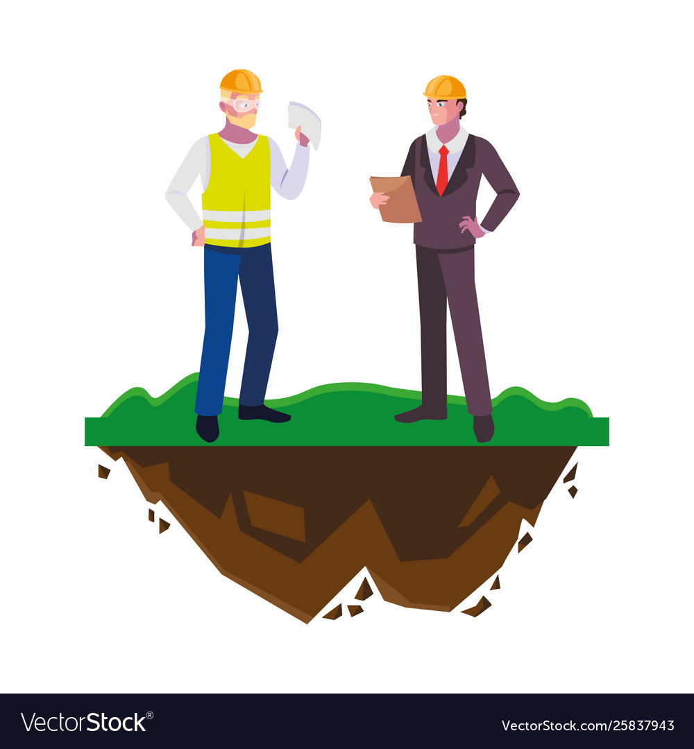 Builder constructor with engineer on lawn