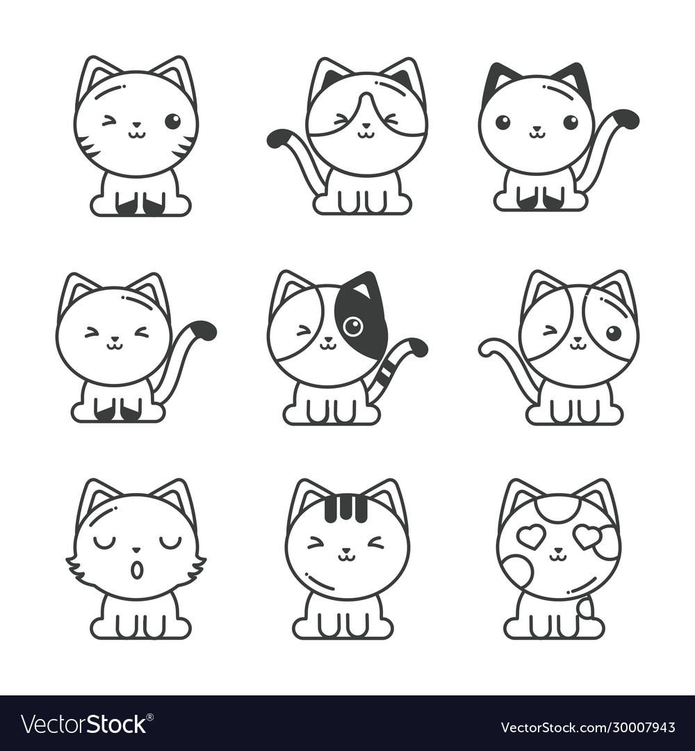 Cute Cats Line Art Icons