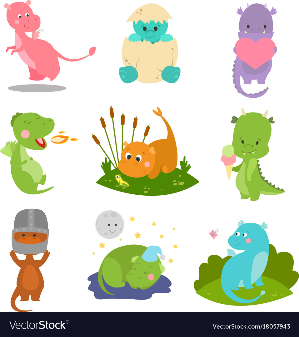 Cute Kid Baby Dragon Dinosaur Fantasy Animals Vector Image