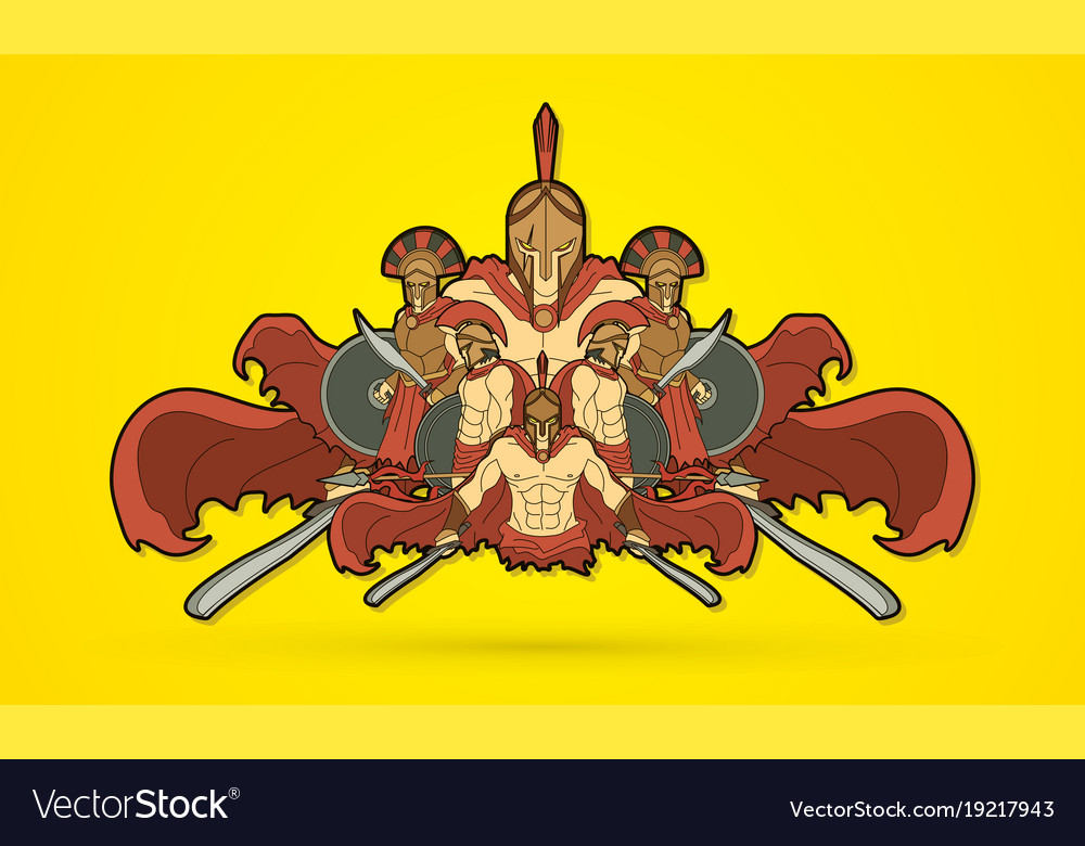 Group of spartan warriors roman helmet
