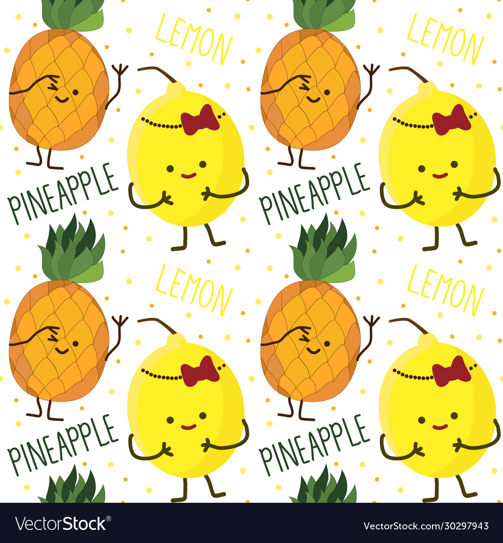 Kawaii fruits pattern set with face expression Vector Image Kawaii fruits pattern set with face expression