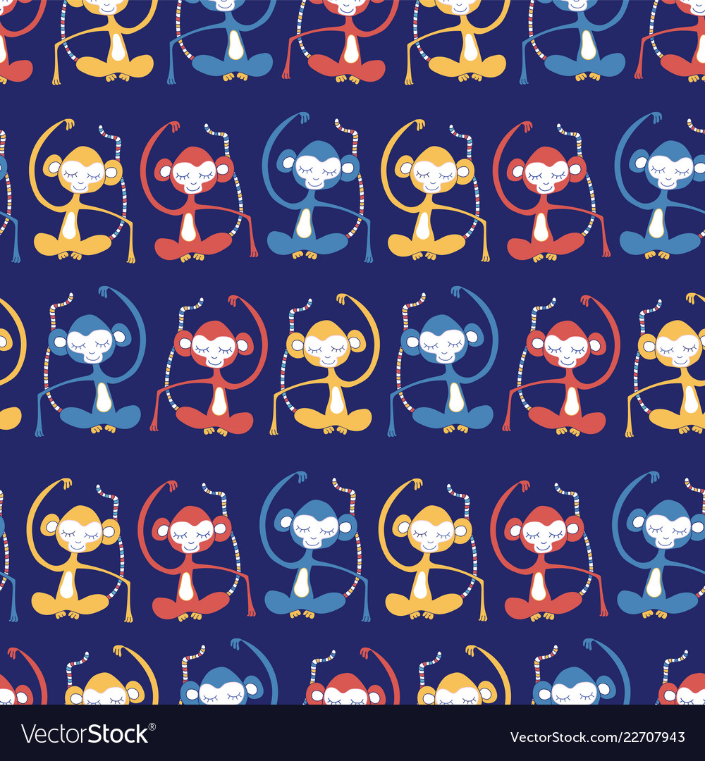 Monkeys in rows on blue seamless background Vector Image Monkeys in rows on blue seamless background
