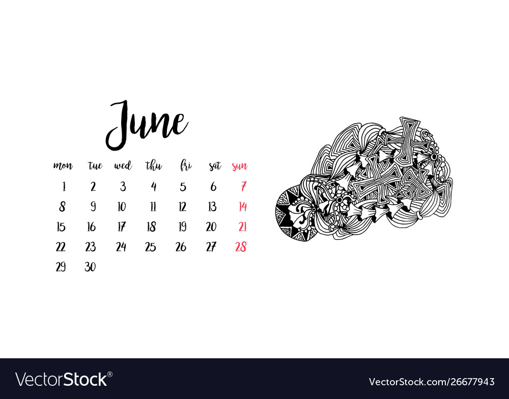 Monthly desk calendar template for month june Vector Image