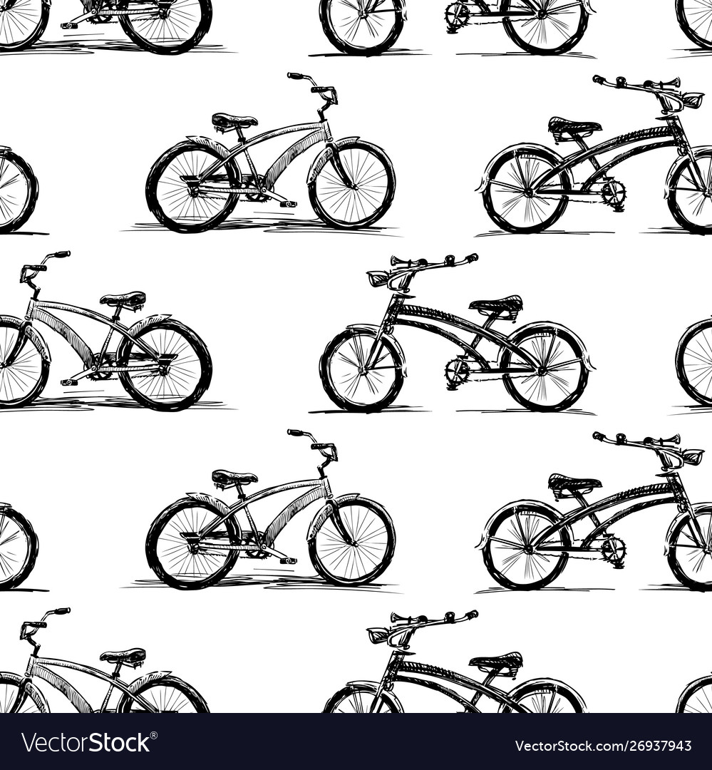 Seamless pattern bicyles sketches