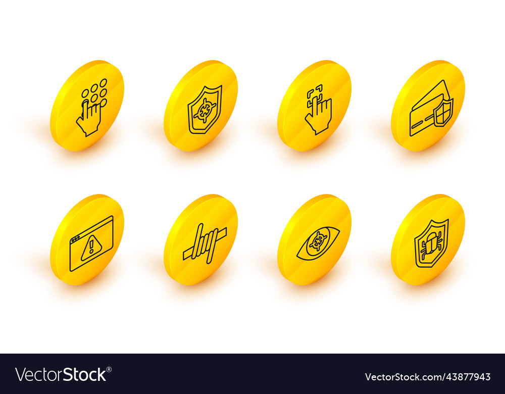 Set line system bug eye scan barbed wire vector image Set line system bug eye scan barbed wire