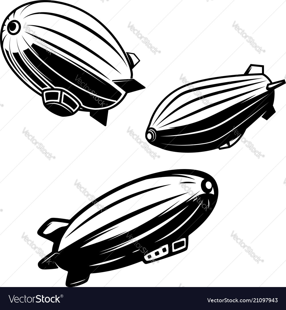 Set of aerostat on white background airships vector image Set of aerostat on white background airships