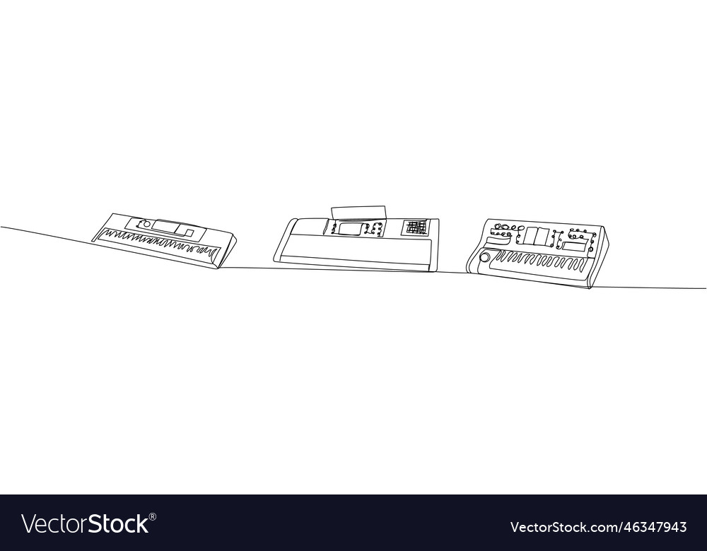 Synthesizer keyboard set one line art continuous