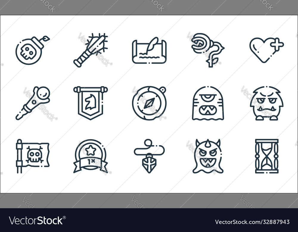 Videogame elements line icons linear set quality Vector Image Videogame elements line icons linear set quality