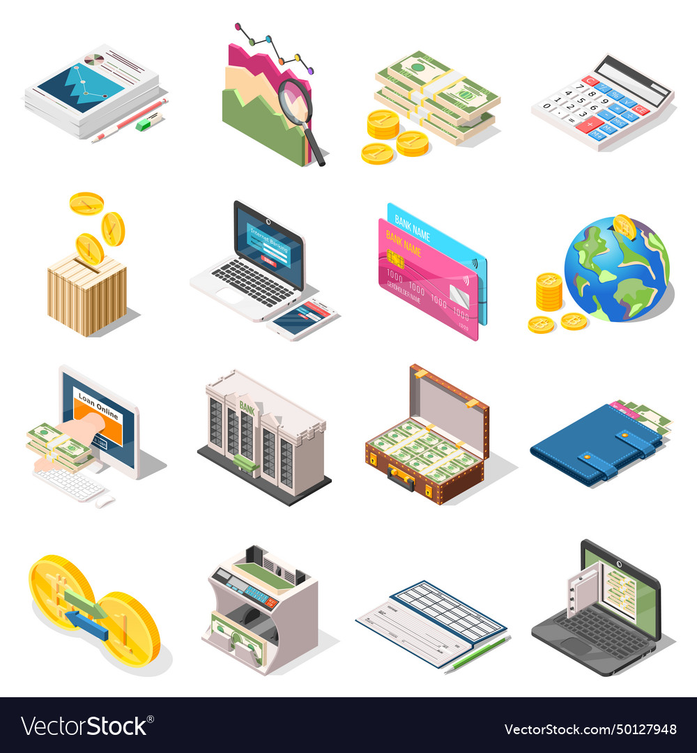 Accounting isometric icons set