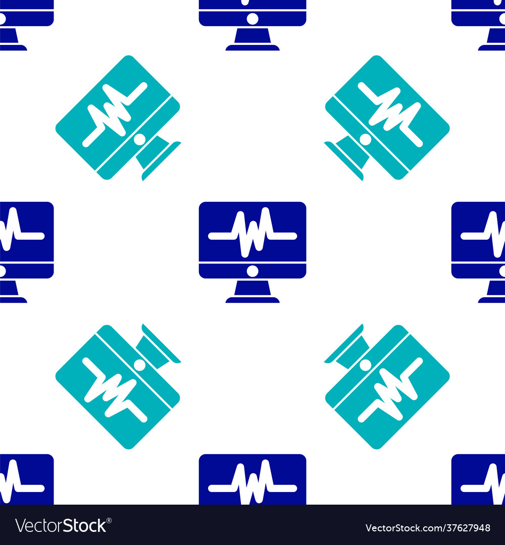 Blue computer monitor with cardiogram icon