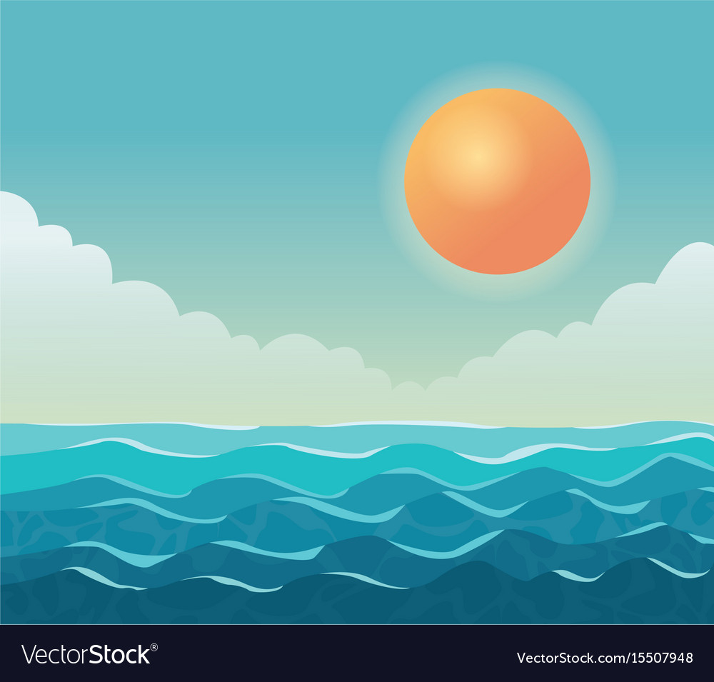 Colorful poster sky ocean landscape with clouds Vector Image