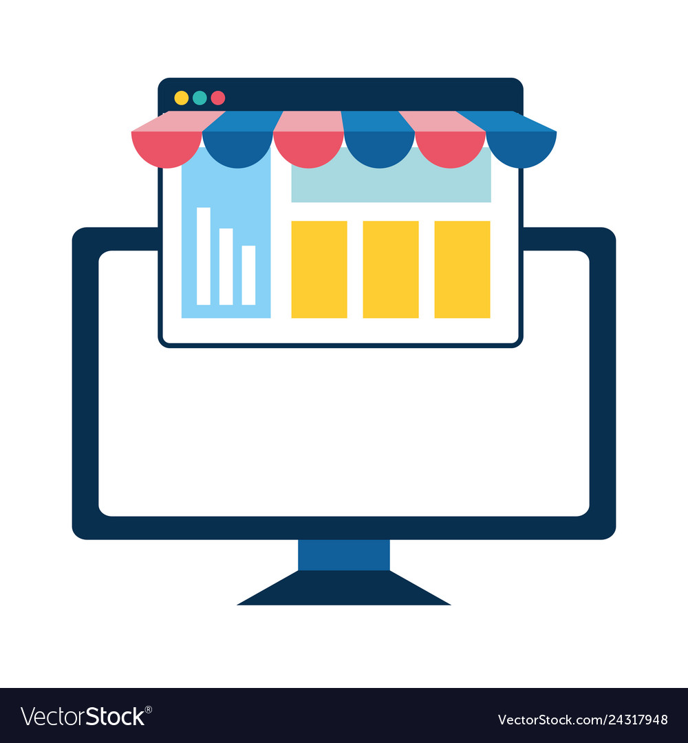 Desktop computer with ecommerce page vector image Desktop computer with ecommerce page