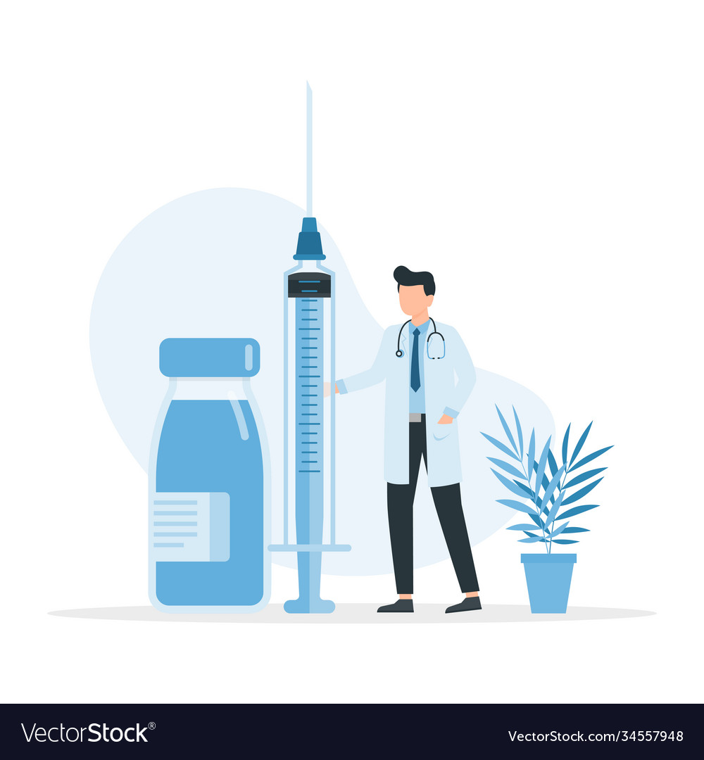 Doctor holding medical injection syringe medicine