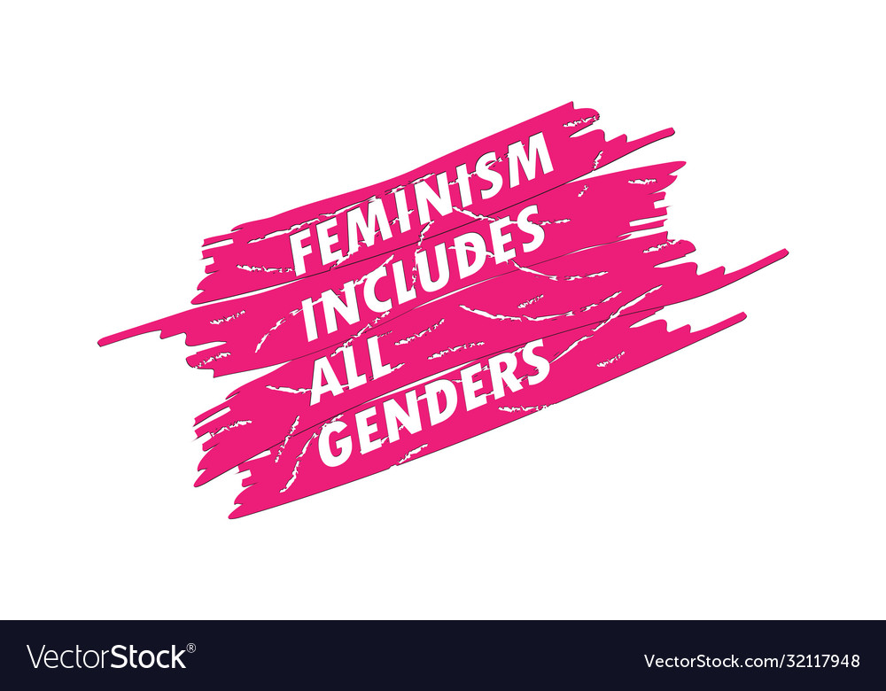 Feminism includes all genders lettering on pink