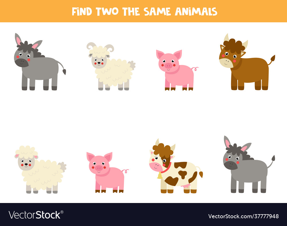 Find two identical farm animals educational game