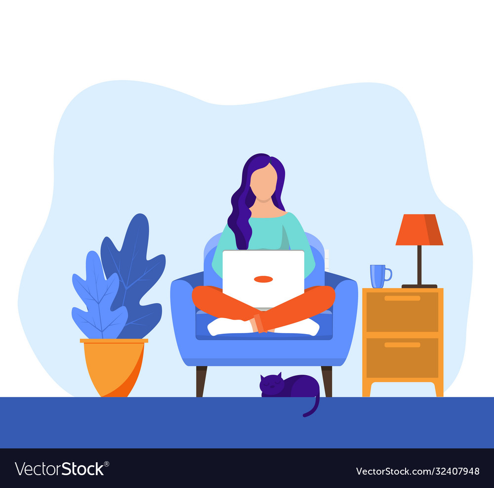 Girl with laptop sitting on chair