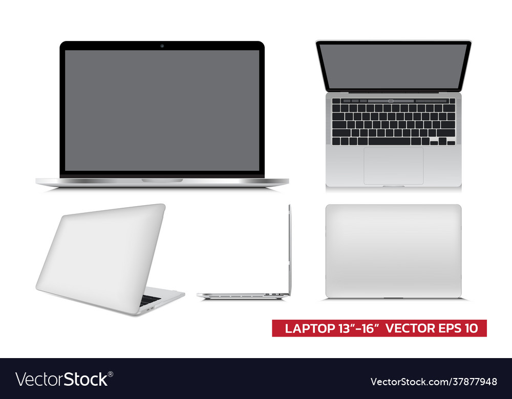 Laptop mockup with different view front side top vector image Laptop mockup with different view front side top
