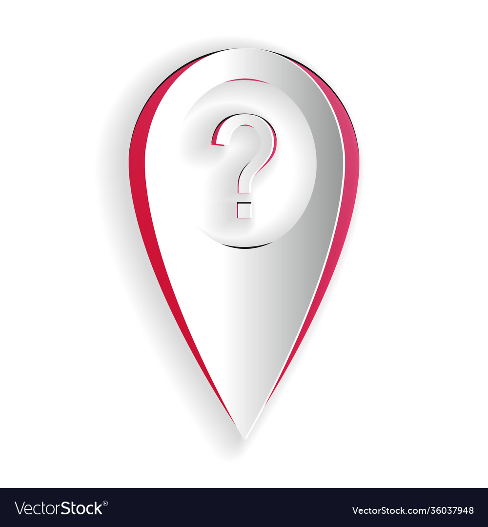 Paper cut map pointer with question symbol icon