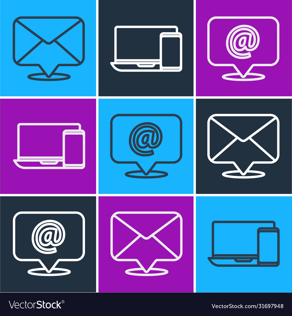 Set line envelope mail and e-mail monitor vector image Set line envelope mail and e-mail monitor