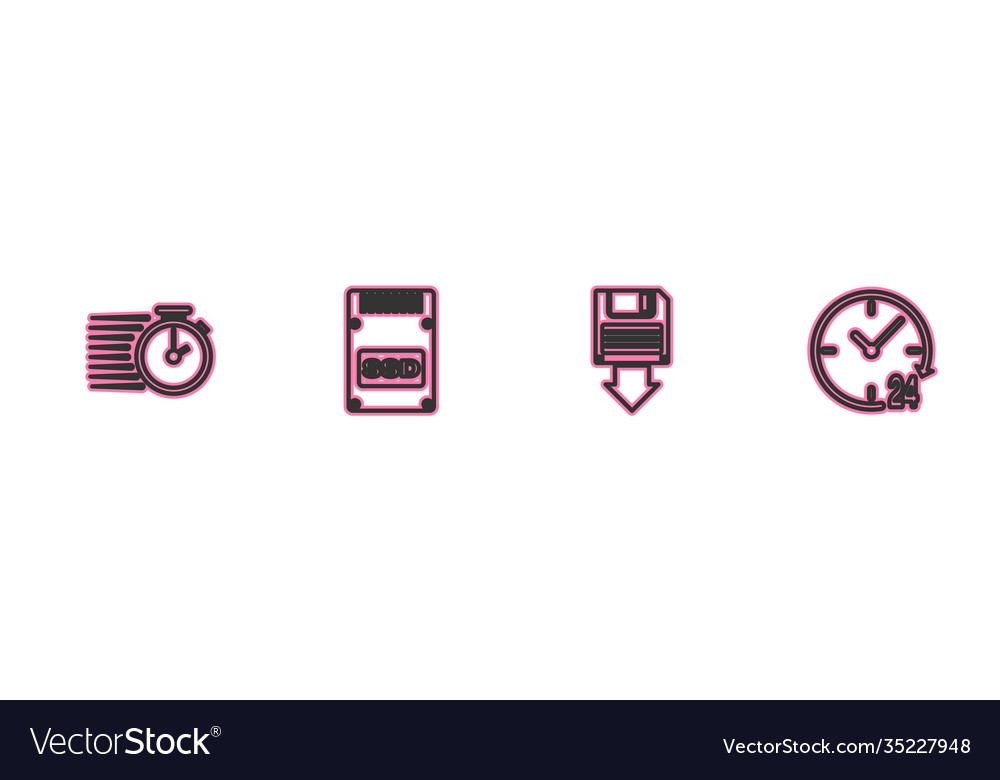 Set line stopwatch floppy disk backup ssd card vector image Set line stopwatch floppy disk backup ssd card